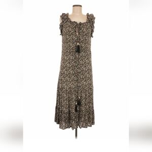 NATURAL LIFE Black Floral Tassel-Tie Ruffle Midi Dress